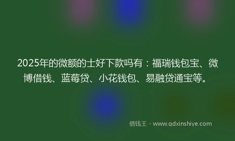 2025年的微额的士好下款吗有：福瑞钱包宝、微博借钱、蓝莓贷、小花钱包、易融贷通宝等。