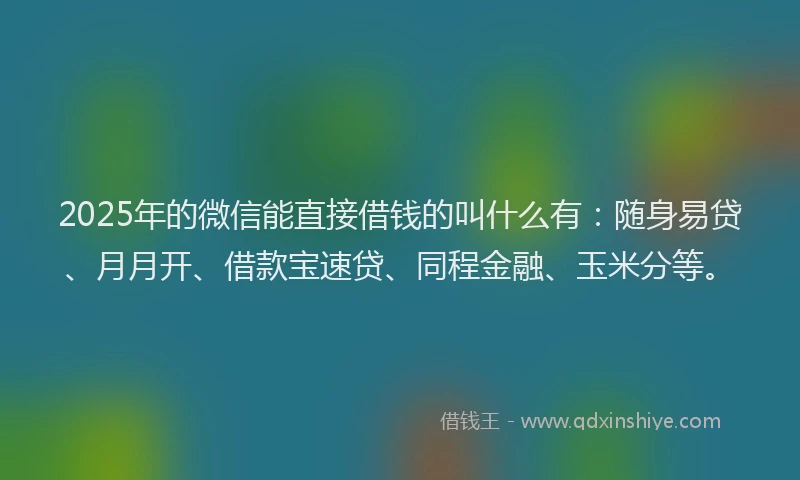 2025年的微信能直接借钱的叫什么有：随身易贷、月月开、借款宝速贷、同程金融、玉米分等。