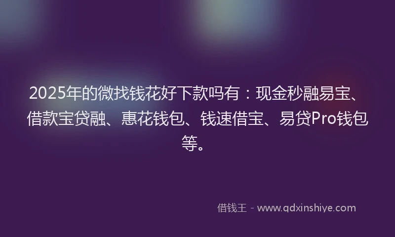 2025年的微找钱花好下款吗有：现金秒融易宝、借款宝贷融、惠花钱包、钱速借宝、易贷Pro钱包等。
