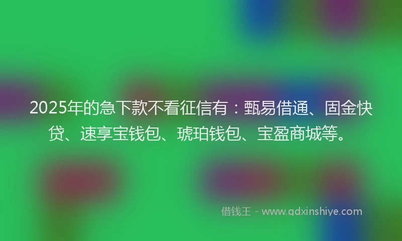 2025年的急下款不看征信有：甄易借通、固金快贷、速享宝钱包、琥珀钱包、宝盈商城等。