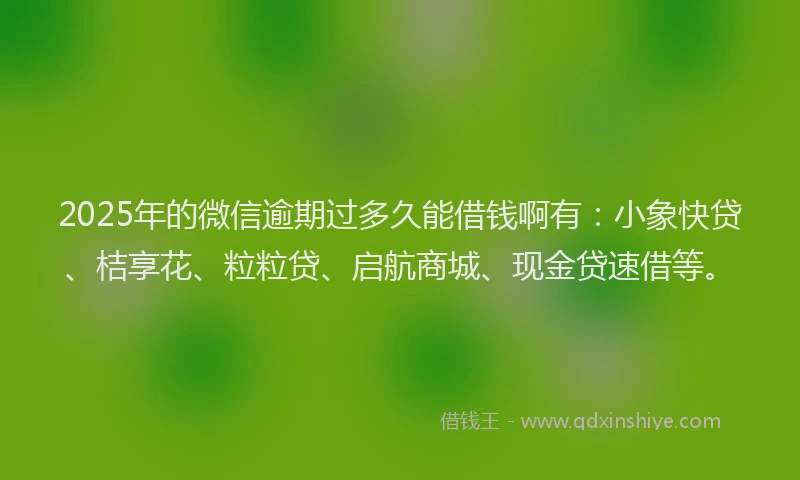 2025年的微信逾期过多久能借钱啊有：小象快贷、桔享花、粒粒贷、启航商城、现金贷速借等。