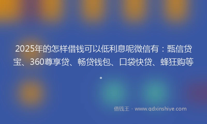 2025年的怎样借钱可以低利息呢微信有：甄信贷宝、360尊享贷、畅贷钱包、口袋快贷、蜂狂购等。