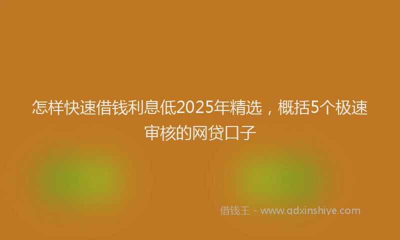 怎样快速借钱利息低2025年精选，概括5个极速审核的网贷口子