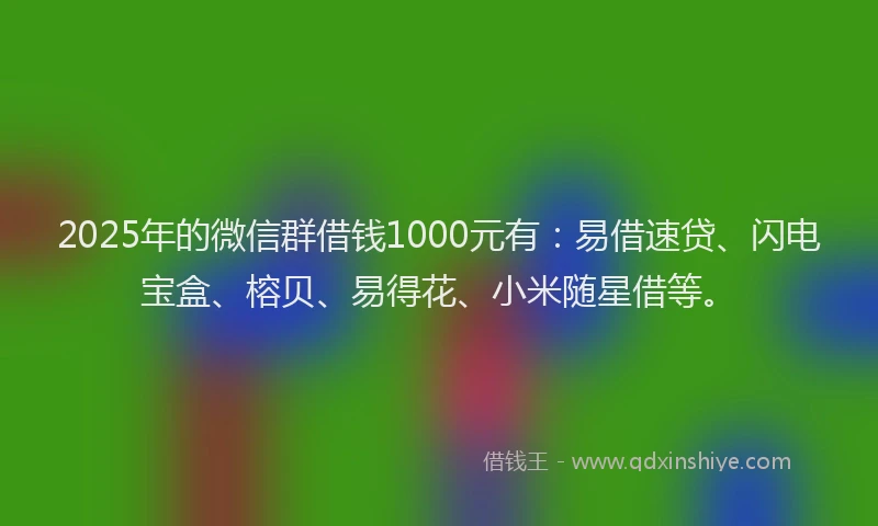 2025年的微信群借钱1000元有：易借速贷、闪电宝盒、榕贝、易得花、小米随星借等。