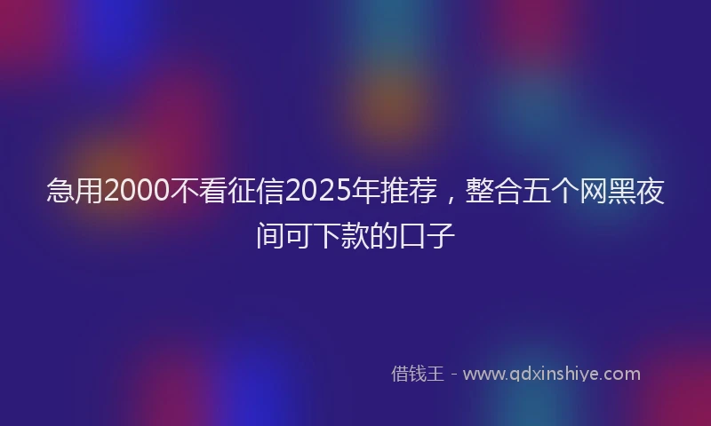 急用2000不看征信2025年推荐，整合五个网黑夜间可下款的口子