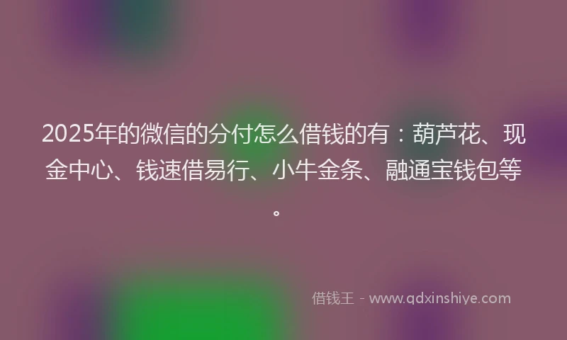 2025年的微信的分付怎么借钱的有：葫芦花、现金中心、钱速借易行、小牛金条、融通宝钱包等。