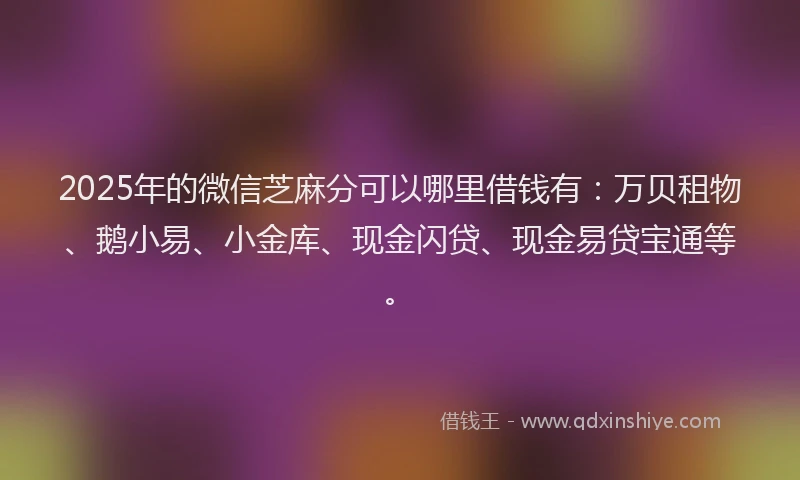 2025年的微信芝麻分可以哪里借钱有：万贝租物、鹅小易、小金库、现金闪贷、现金易贷宝通等。