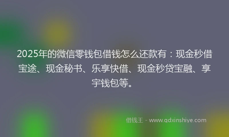 2025年的微信零钱包借钱怎么还款有：现金秒借宝途、现金秘书、乐享快借、现金秒贷宝融、享宇钱包等。