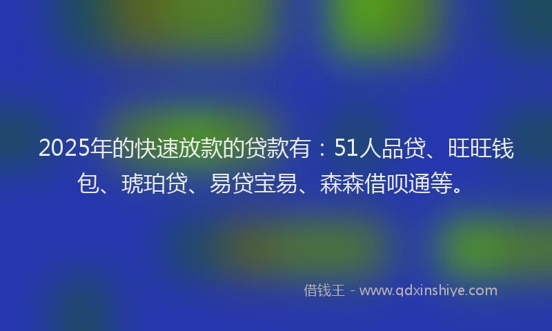 2025年的快速放款的贷款有：51人品贷、旺旺钱包、琥珀贷、易贷宝易、森森借呗通等。