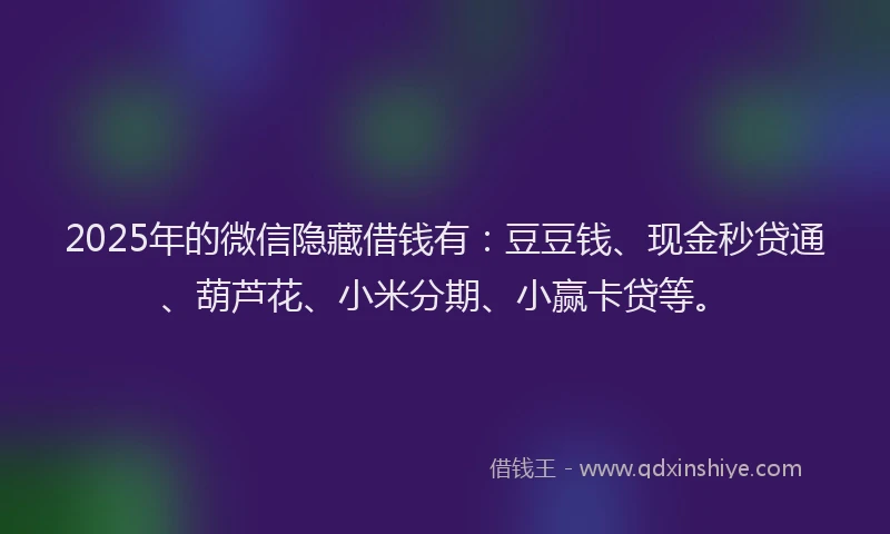 2025年的微信隐藏借钱有：豆豆钱、现金秒贷通、葫芦花、小米分期、小赢卡贷等。