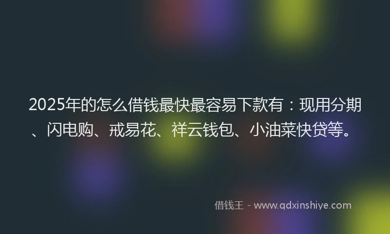 2025年的怎么借钱最快最容易下款有：现用分期、闪电购、戒易花、祥云钱包、小油菜快贷等。