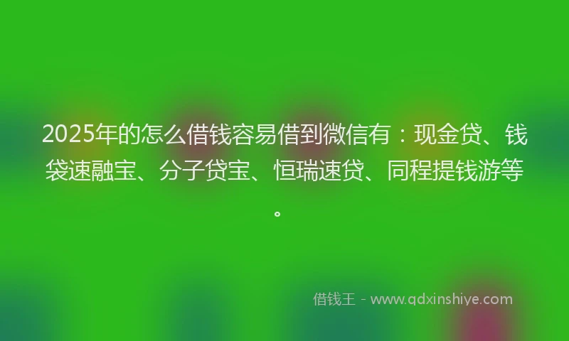 2025年的怎么借钱容易借到微信有：现金贷、钱袋速融宝、分子贷宝、恒瑞速贷、同程提钱游等。