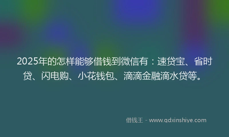 2025年的怎样能够借钱到微信有：速贷宝、省时贷、闪电购、小花钱包、滴滴金融滴水贷等。