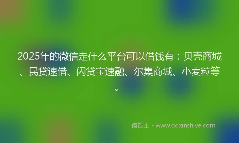 2025年的微信走什么平台可以借钱有：贝壳商城、民贷速借、闪贷宝速融、尔集商城、小麦粒等。