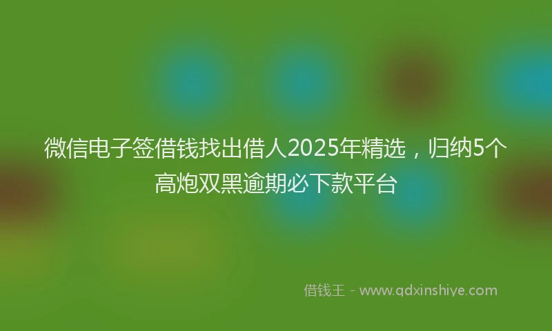 微信电子签借钱找出借人2025年精选，归纳5个高炮双黑逾期必下款平台