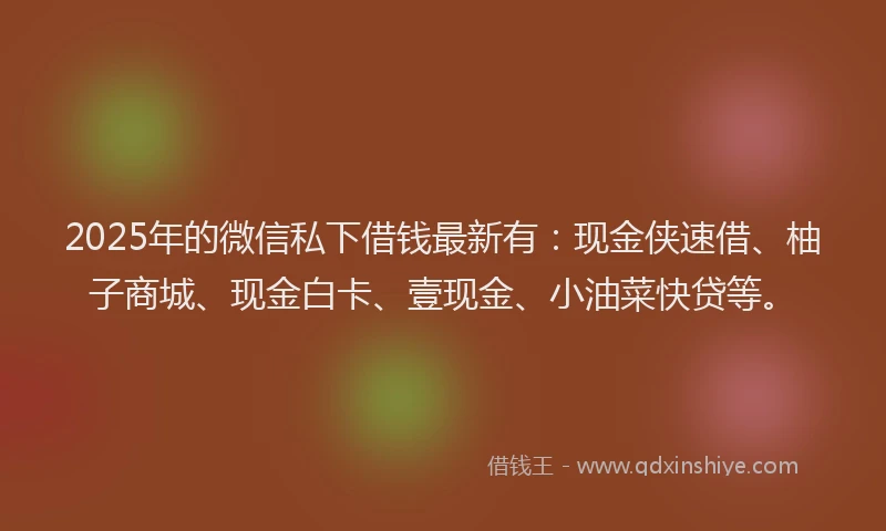 2025年的微信私下借钱最新有：现金侠速借、柚子商城、现金白卡、壹现金、小油菜快贷等。
