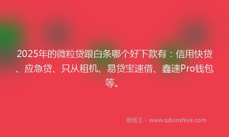 2025年的微粒贷跟白条哪个好下款有：信用快贷、应急贷、只从租机、易贷宝速借、鑫速Pro钱包等。