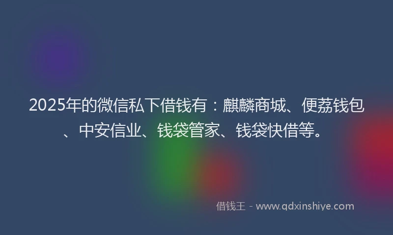 2025年的微信私下借钱有：麒麟商城、便荔钱包、中安信业、钱袋管家、钱袋快借等。