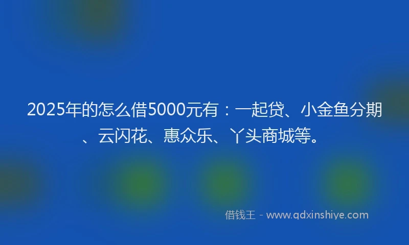 2025年的怎么借5000元有：一起贷、小金鱼分期、云闪花、惠众乐、丫头商城等。