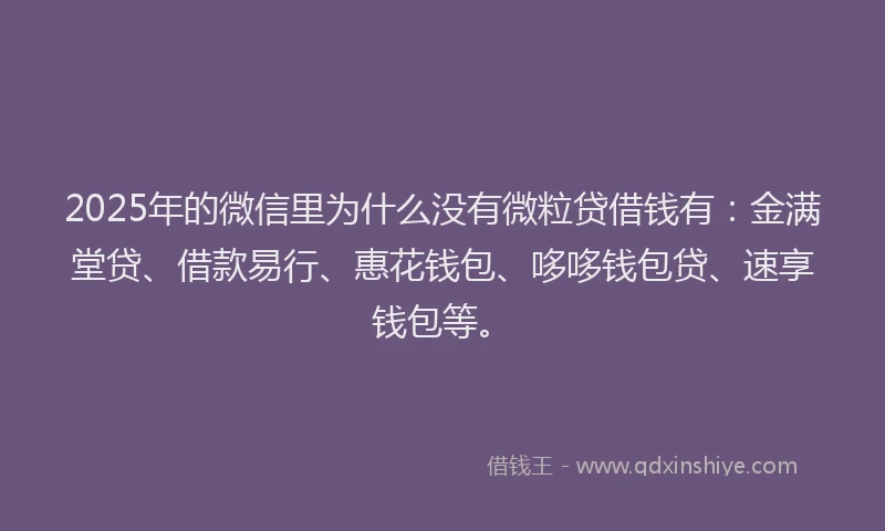 2025年的微信里为什么没有微粒贷借钱有：金满堂贷、借款易行、惠花钱包、哆哆钱包贷、速享钱包等。