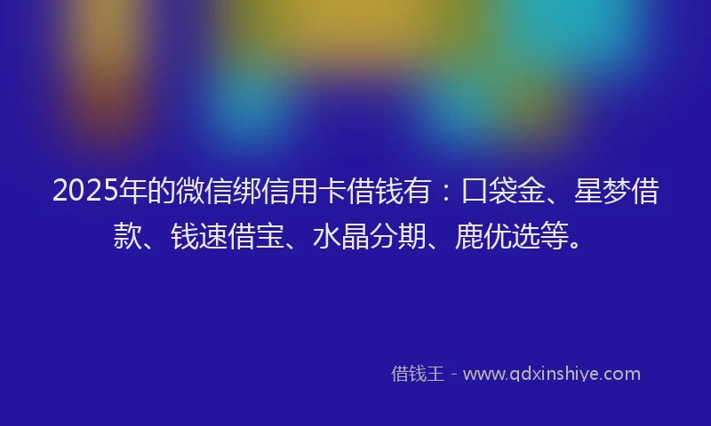 2025年的微信绑信用卡借钱有：口袋金、星梦借款、钱速借宝、水晶分期、鹿优选等。