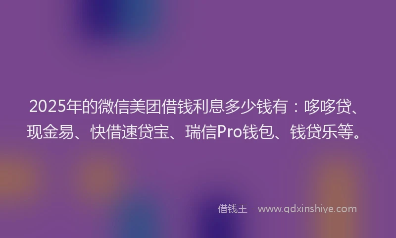 2025年的微信美团借钱利息多少钱有：哆哆贷、现金易、快借速贷宝、瑞信Pro钱包、钱贷乐等。