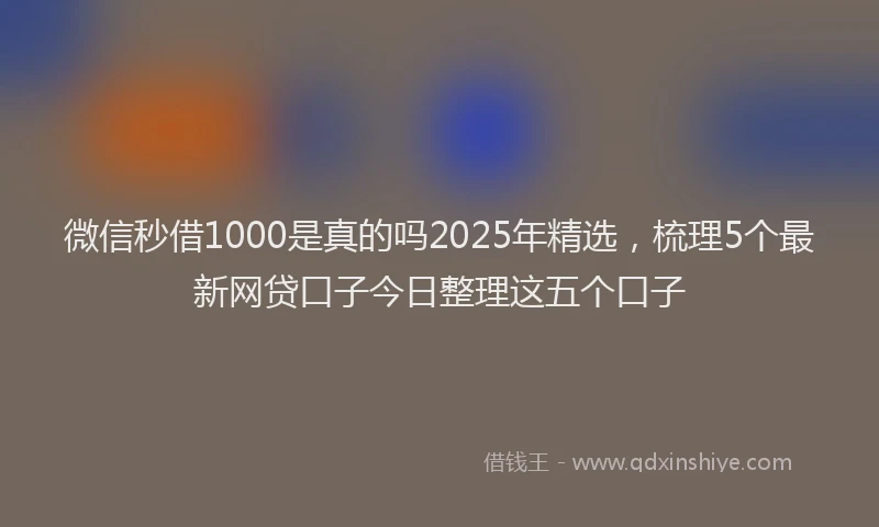 微信秒借1000是真的吗2025年精选，梳理5个最新网贷口子今日整理这五个口子