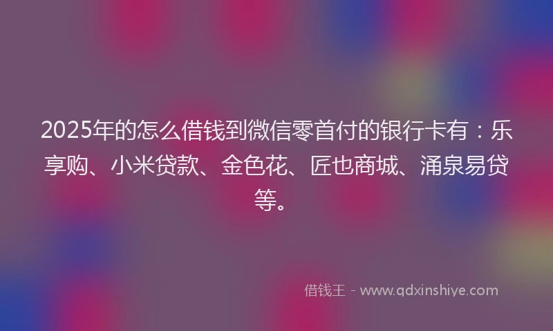 2025年的怎么借钱到微信零首付的银行卡有：乐享购、小米贷款、金色花、匠也商城、涌泉易贷等。