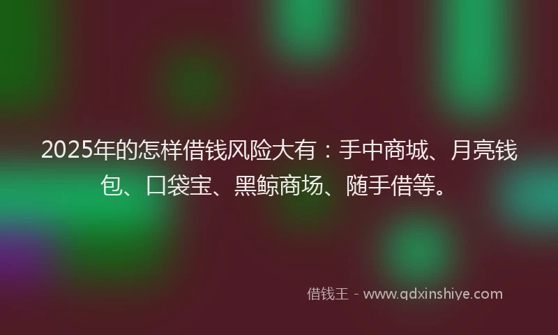2025年的怎样借钱风险大有：手中商城、月亮钱包、口袋宝、黑鲸商场、随手借等。