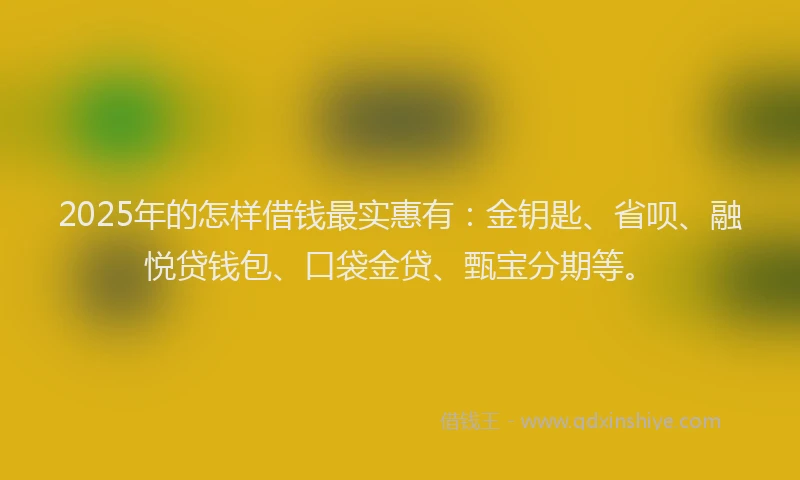 2025年的怎样借钱最实惠有：金钥匙、省呗、融悦贷钱包、口袋金贷、甄宝分期等。