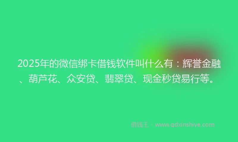 2025年的微信绑卡借钱软件叫什么有：辉誉金融、葫芦花、众安贷、翡翠贷、现金秒贷易行等。