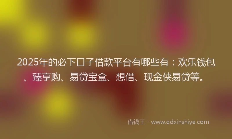 2025年的必下口子借款平台有哪些有：欢乐钱包、臻享购、易贷宝盒、想借、现金侠易贷等。