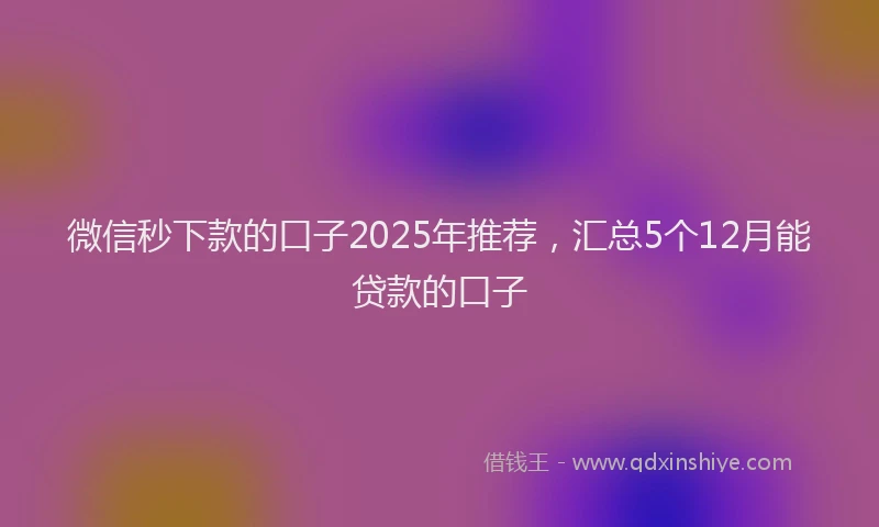微信秒下款的口子2025年推荐，汇总5个12月能贷款的口子