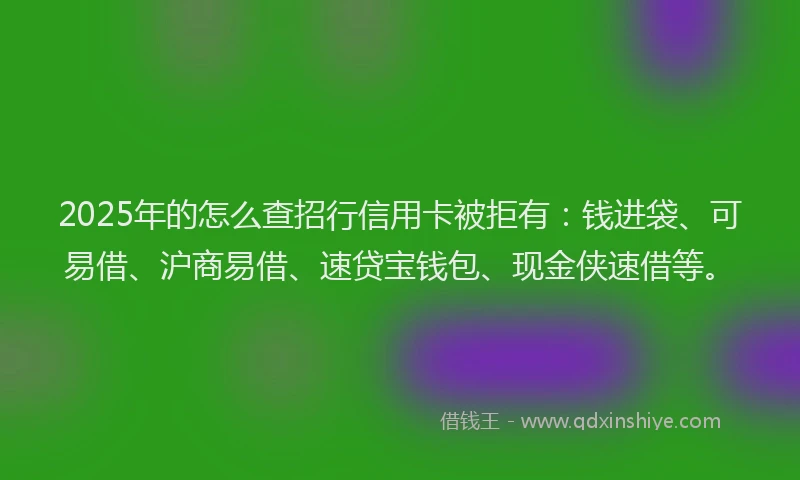 2025年的怎么查招行信用卡被拒有：钱进袋、可易借、沪商易借、速贷宝钱包、现金侠速借等。