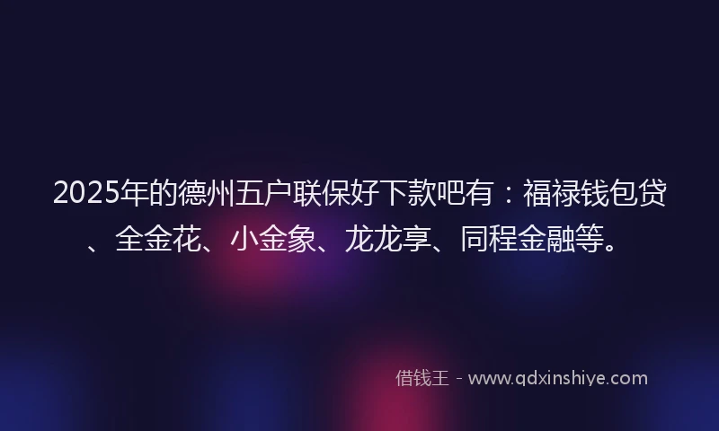 2025年的德州五户联保好下款吧有：福禄钱包贷、全金花、小金象、龙龙享、同程金融等。