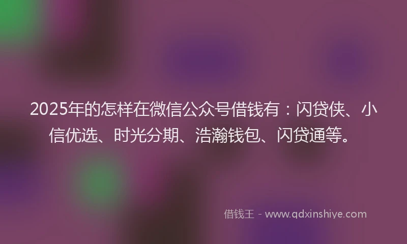 2025年的怎样在微信公众号借钱有：闪贷侠、小信优选、时光分期、浩瀚钱包、闪贷通等。