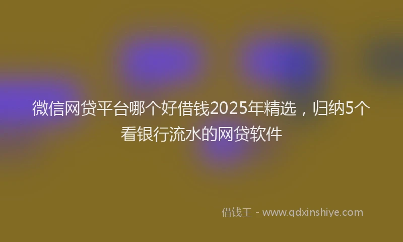 微信网贷平台哪个好借钱2025年精选，归纳5个看银行流水的网贷软件