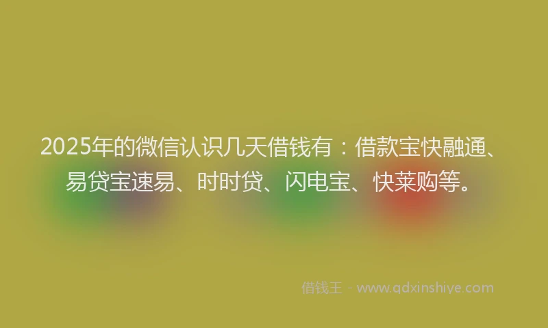 2025年的微信认识几天借钱有：借款宝快融通、易贷宝速易、时时贷、闪电宝、快莱购等。