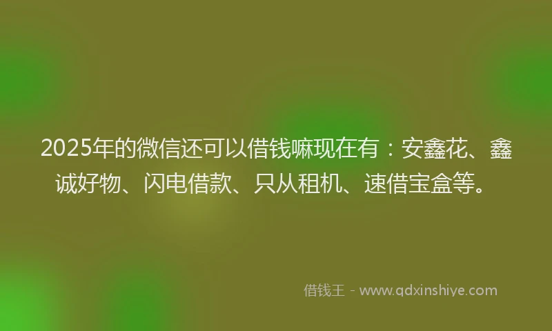 2025年的微信还可以借钱嘛现在有：安鑫花、鑫诚好物、闪电借款、只从租机、速借宝盒等。
