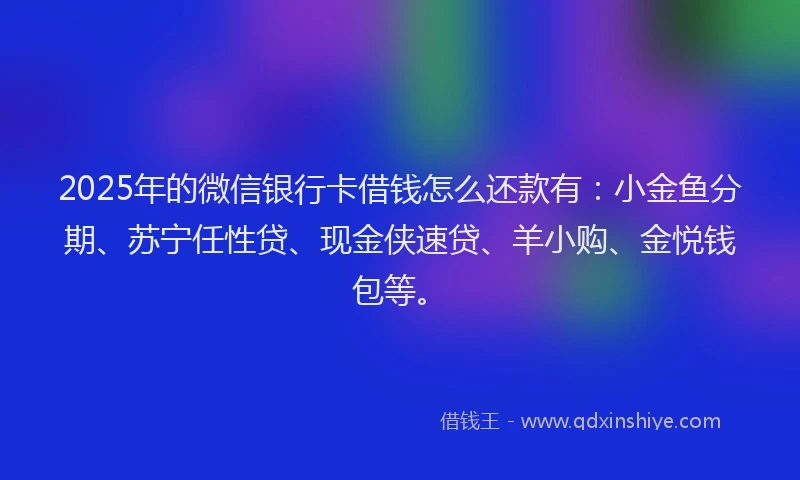 2025年的微信银行卡借钱怎么还款有：小金鱼分期、苏宁任性贷、现金侠速贷、羊小购、金悦钱包等。