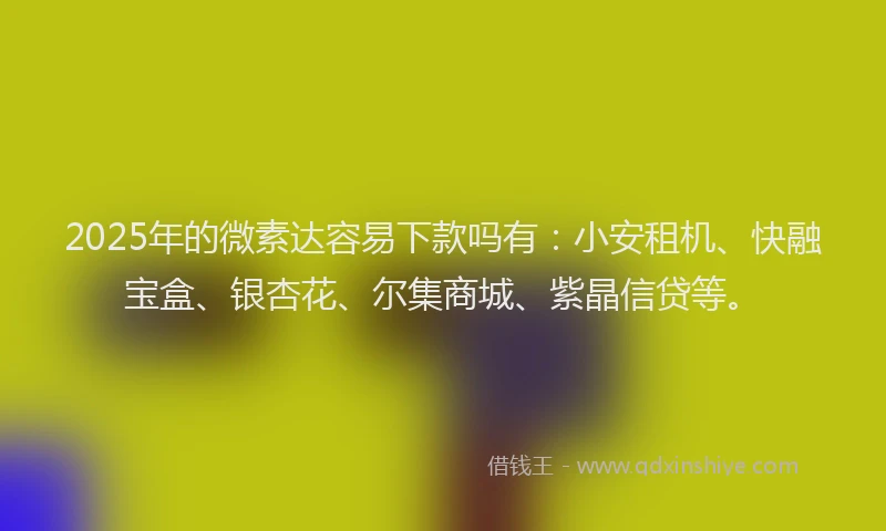 2025年的微素达容易下款吗有：小安租机、快融宝盒、银杏花、尔集商城、紫晶信贷等。