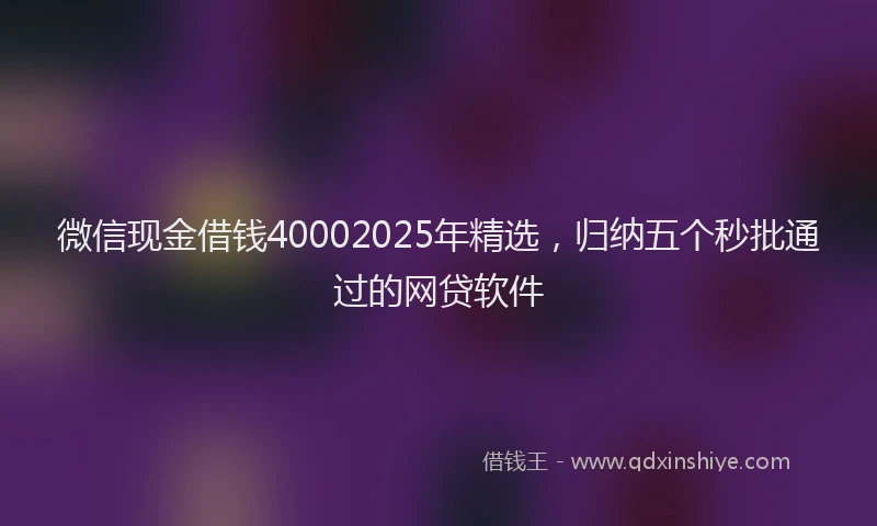 微信现金借钱40002025年精选，归纳五个秒批通过的网贷软件