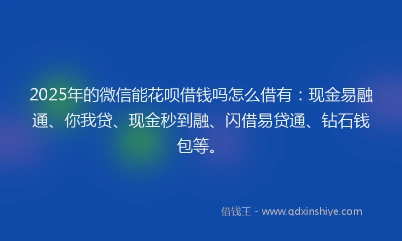 2025年的微信能花呗借钱吗怎么借有：现金易融通、你我贷、现金秒到融、闪借易贷通、钻石钱包等。