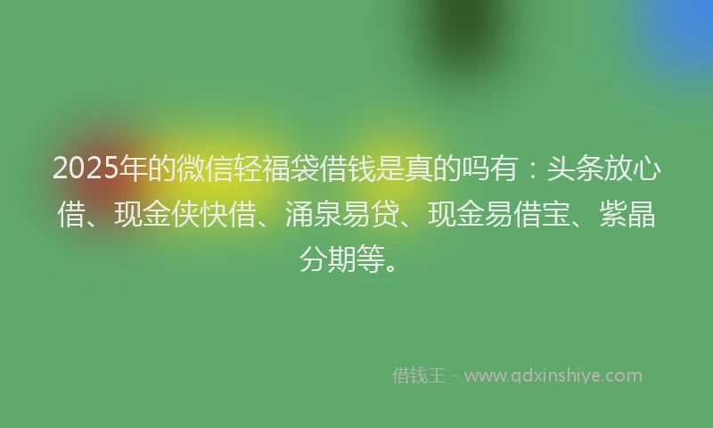 2025年的微信轻福袋借钱是真的吗有：头条放心借、现金侠快借、涌泉易贷、现金易借宝、紫晶分期等。