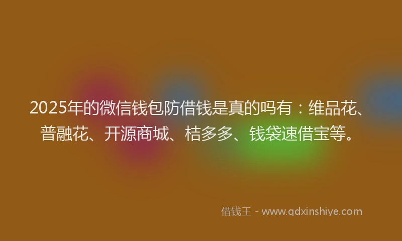 2025年的微信钱包防借钱是真的吗有：维品花、普融花、开源商城、桔多多、钱袋速借宝等。
