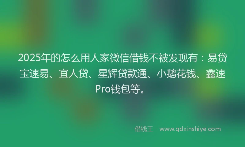 2025年的怎么用人家微信借钱不被发现有：易贷宝速易、宜人贷、星辉贷款通、小鹅花钱、鑫速Pro钱包等。