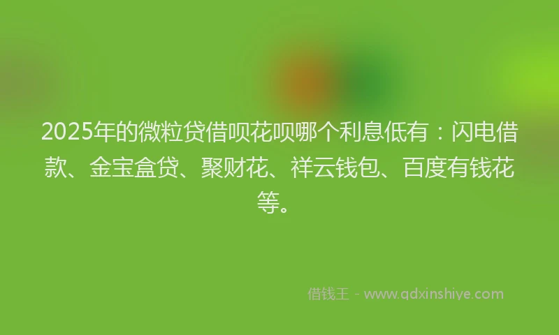 2025年的微粒贷借呗花呗哪个利息低有：闪电借款、金宝盒贷、聚财花、祥云钱包、百度有钱花等。