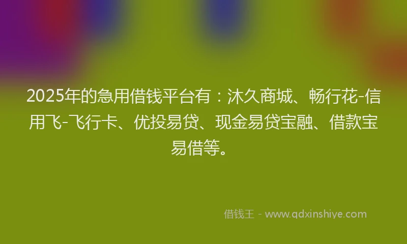 2025年的急用借钱平台有：沐久商城、畅行花-信用飞-飞行卡、优投易贷、现金易贷宝融、借款宝易借等。