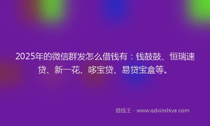2025年的微信群发怎么借钱有：钱鼓鼓、恒瑞速贷、新一花、哆宝贷、易贷宝盒等。