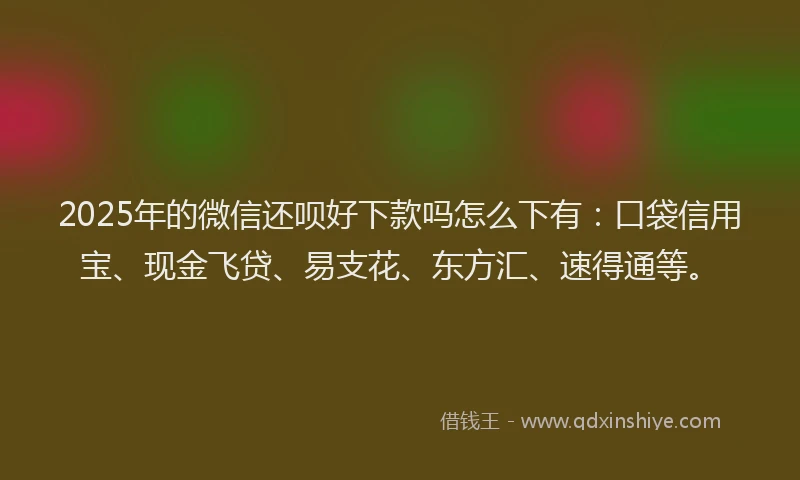 2025年的微信还呗好下款吗怎么下有：口袋信用宝、现金飞贷、易支花、东方汇、速得通等。